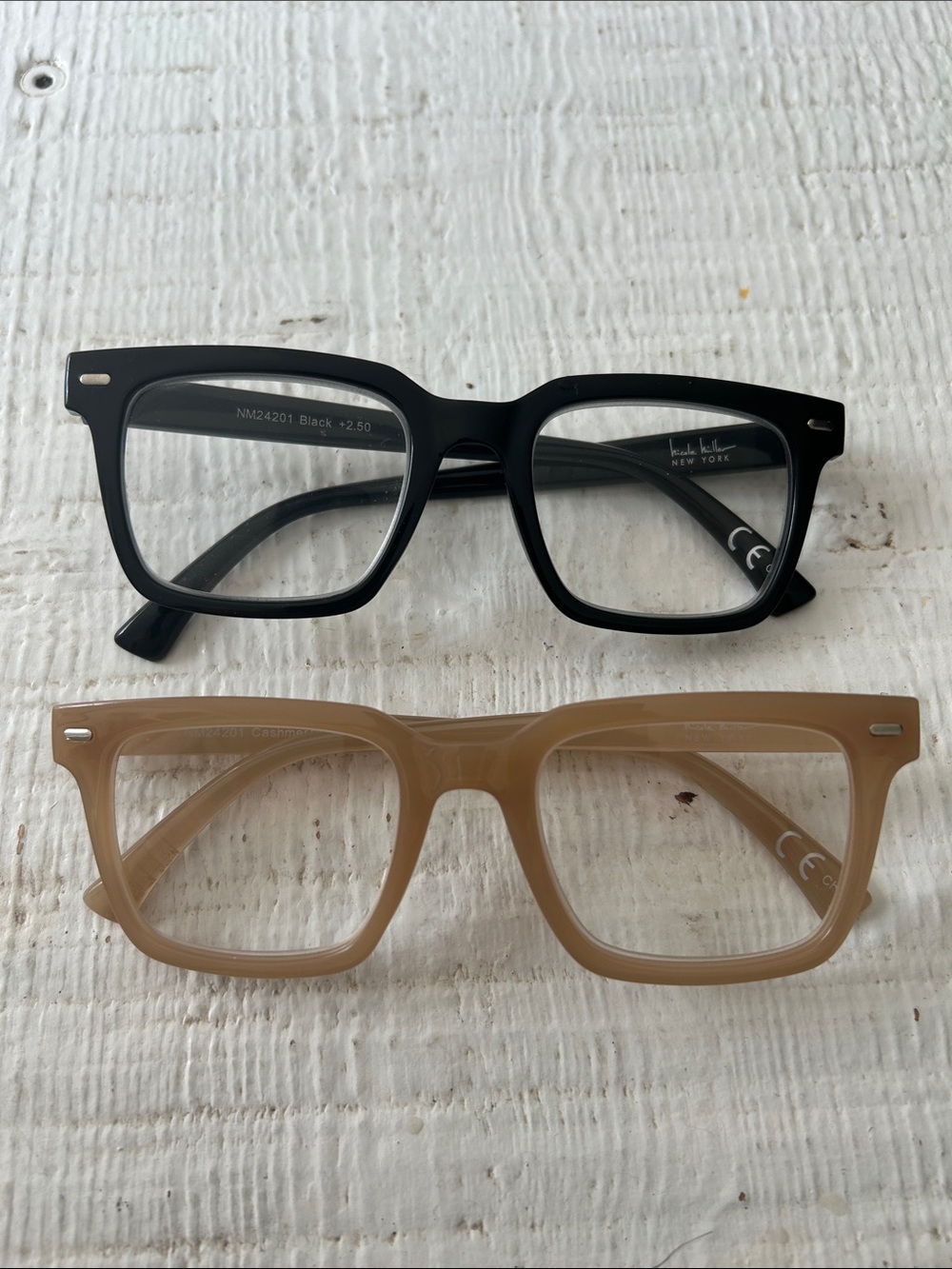Women’s Nicole Miller Square Acrylic Eyeglass readers - Black & Beige 2.5 plus